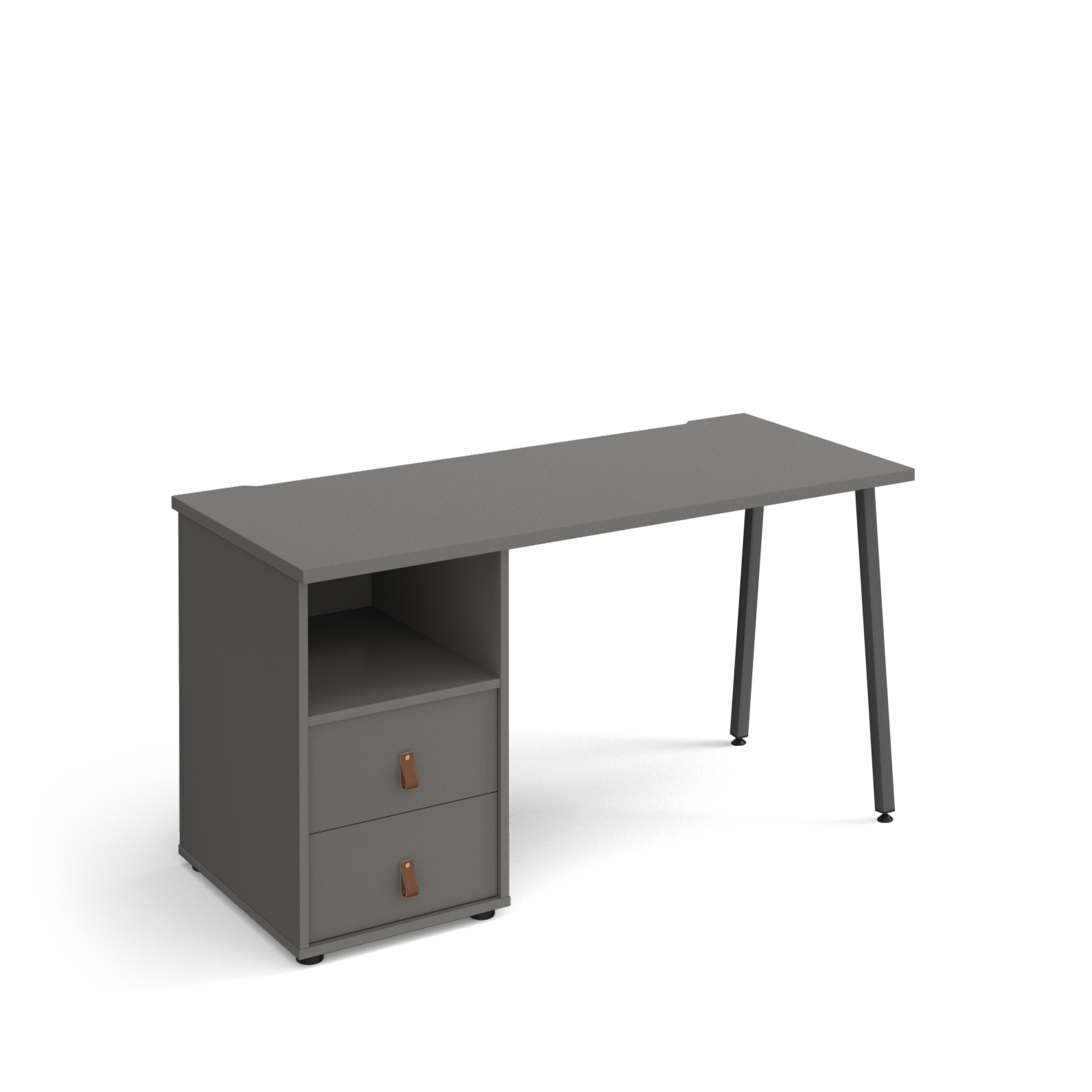 Picture of Sparta straight desk 1400mm x 600mm with A-frame leg and support pedestal with drawers - charcoal frame, grey finish with grey drawers