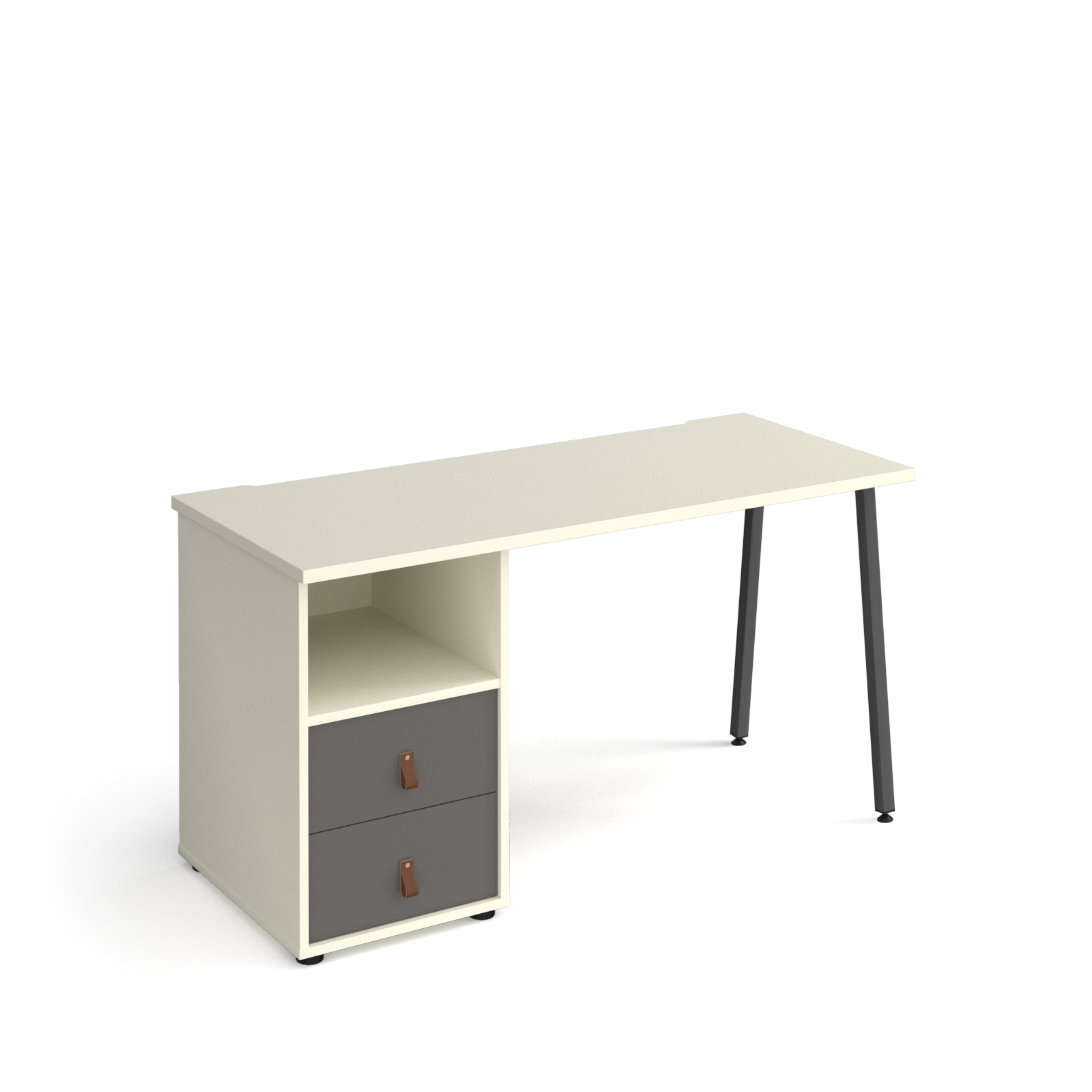 Picture of Sparta straight desk 1400mm x 600mm with A-frame leg and support pedestal with drawers - charcoal frame, white finish with grey drawers