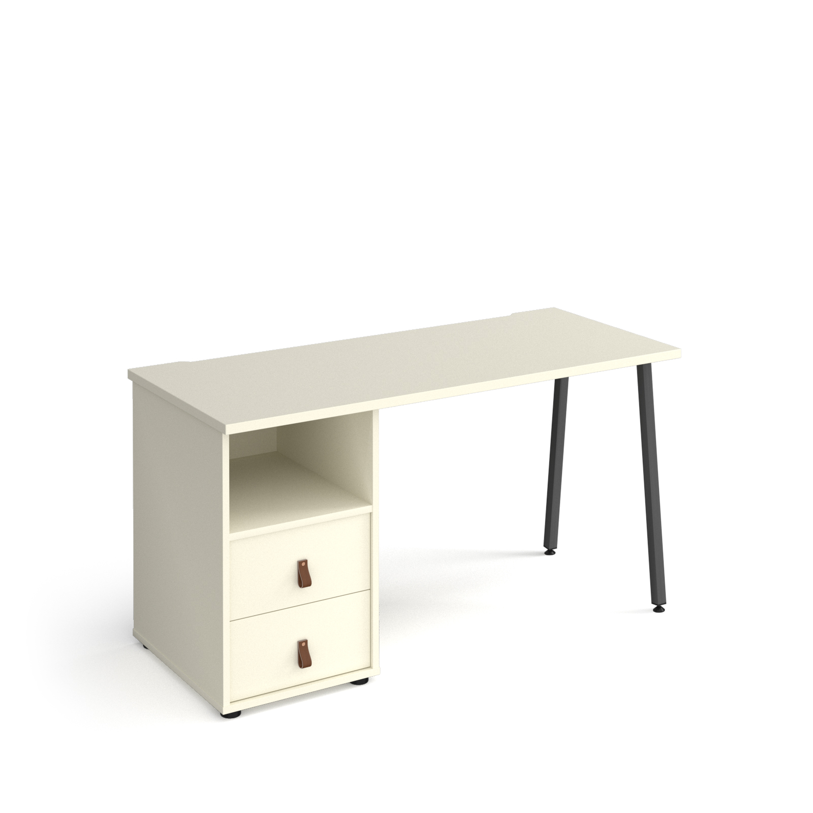 Picture of Sparta straight desk 1400mm x 600mm with A-frame leg and support pedestal with drawers - charcoal frame, white finish with white drawers