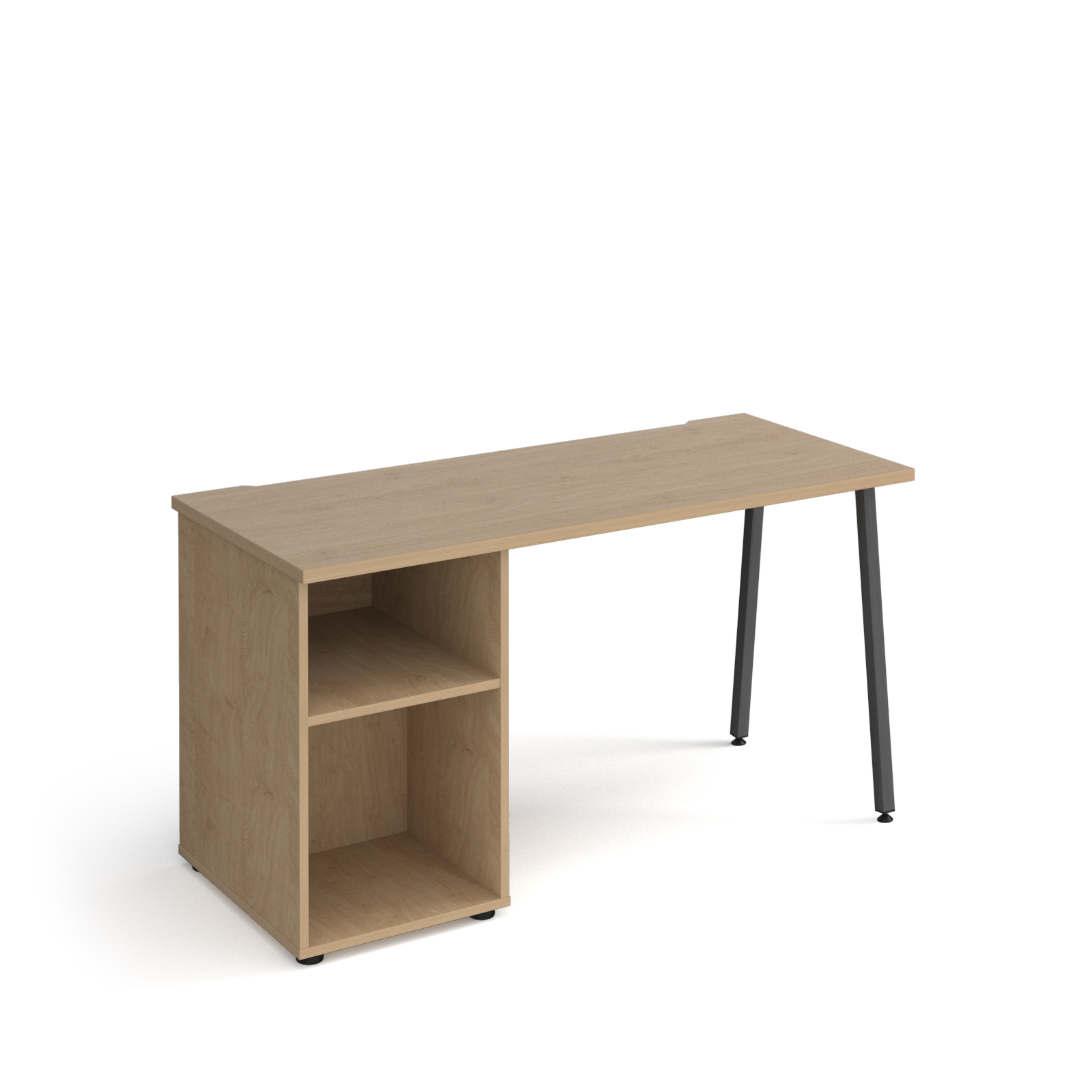 Picture of Sparta straight desk 1400mm x 600mm with A-frame leg and support pedestal - charcoal frame, Oak Top