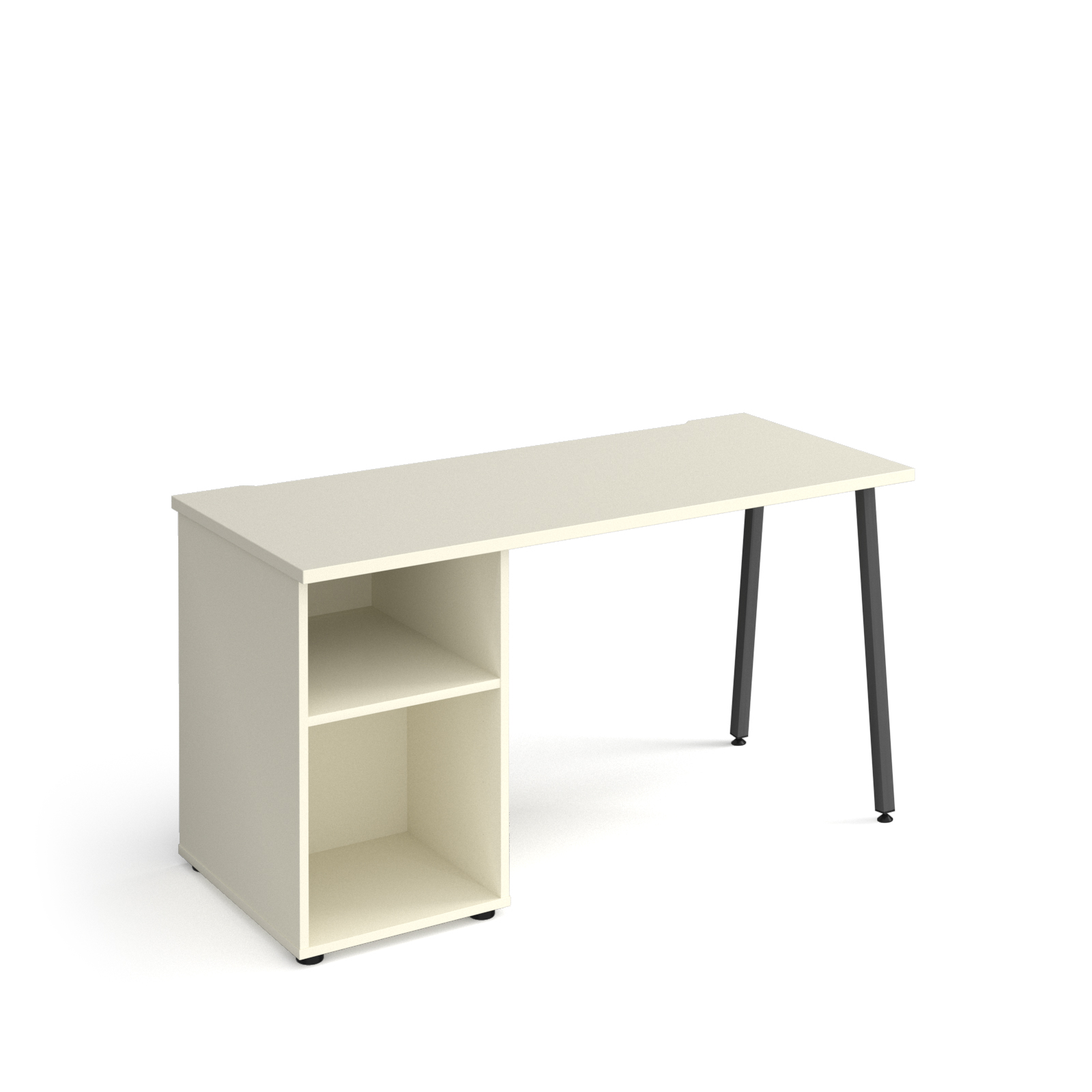 Picture of Sparta straight desk 1400mm x 600mm with A-frame leg and support pedestal - charcoal frame, White Top