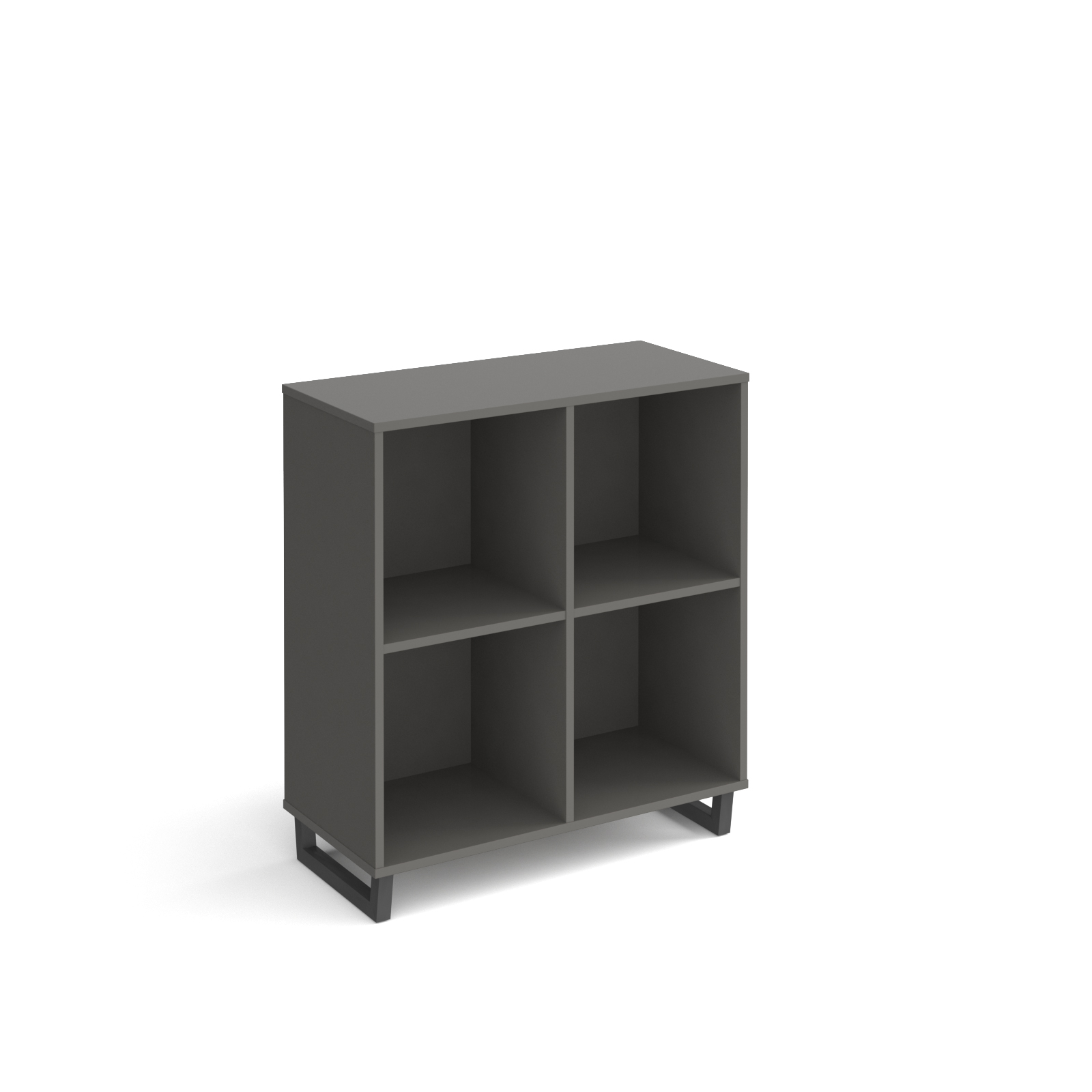 Picture of Sparta cube storage unit 950mm high with 4 open boxes and charcoal A-frame legs - grey