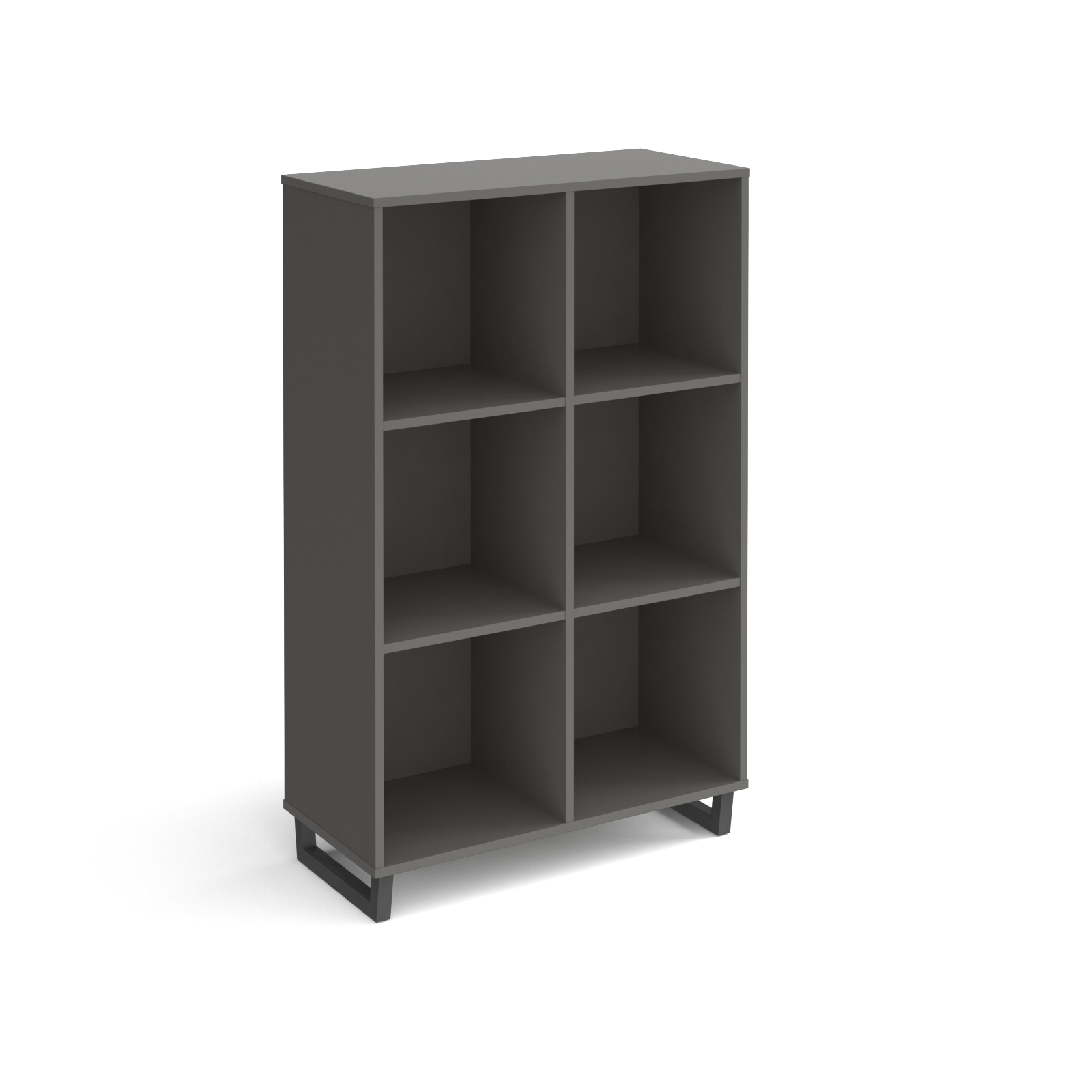 Picture of Sparta cube storage unit 1370mm high with 6 open boxes and charcoal A-frame legs - grey