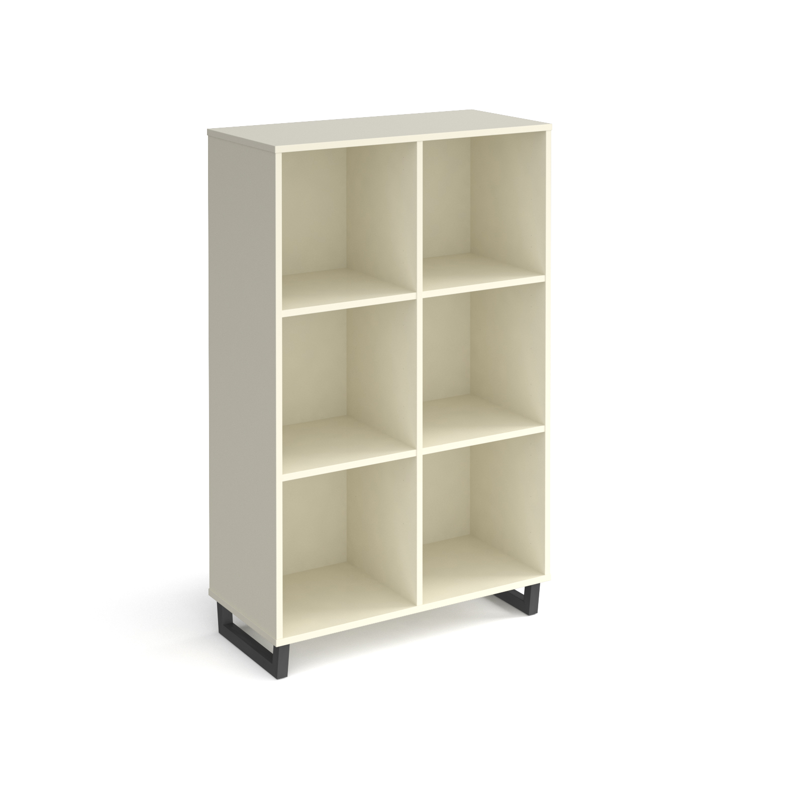 Picture of Sparta cube storage unit 1370mm high with 6 open boxes and charcoal A-frame legs - white