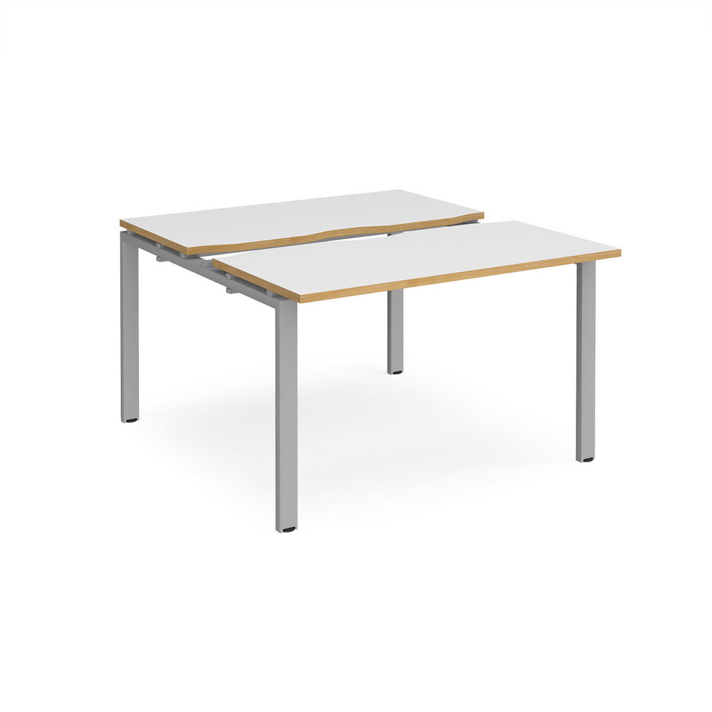 Picture of Adapt sliding top back to back desks 1200mm x 1200mm - silver frame, white top with oak edging