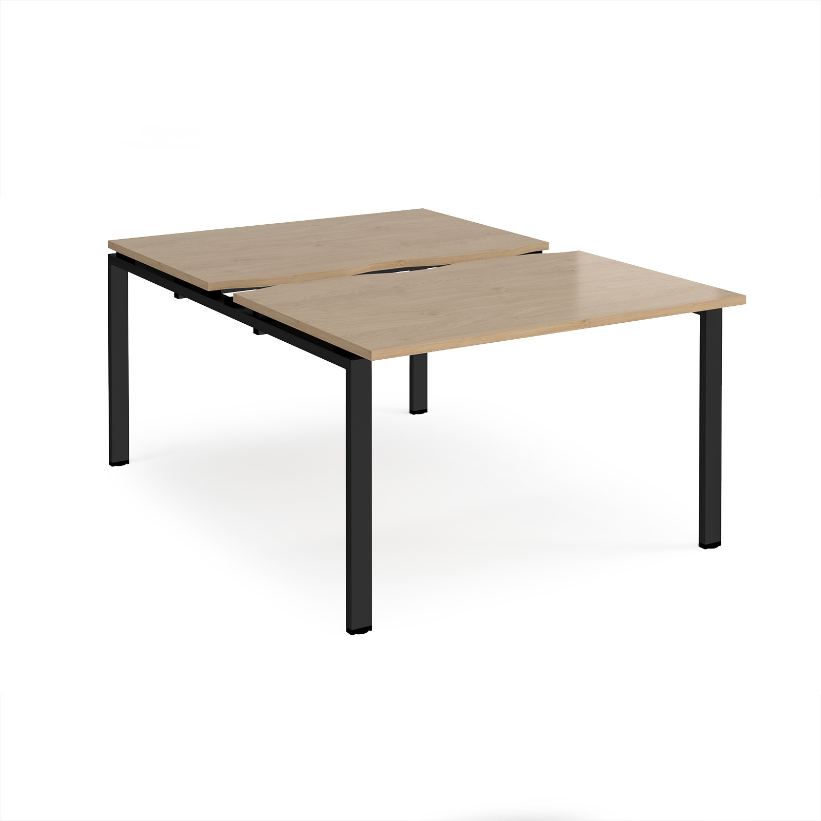 Picture of Adapt sliding top back to back desks 1200mm x 1600mm - black frame, Kendal Oak Top
