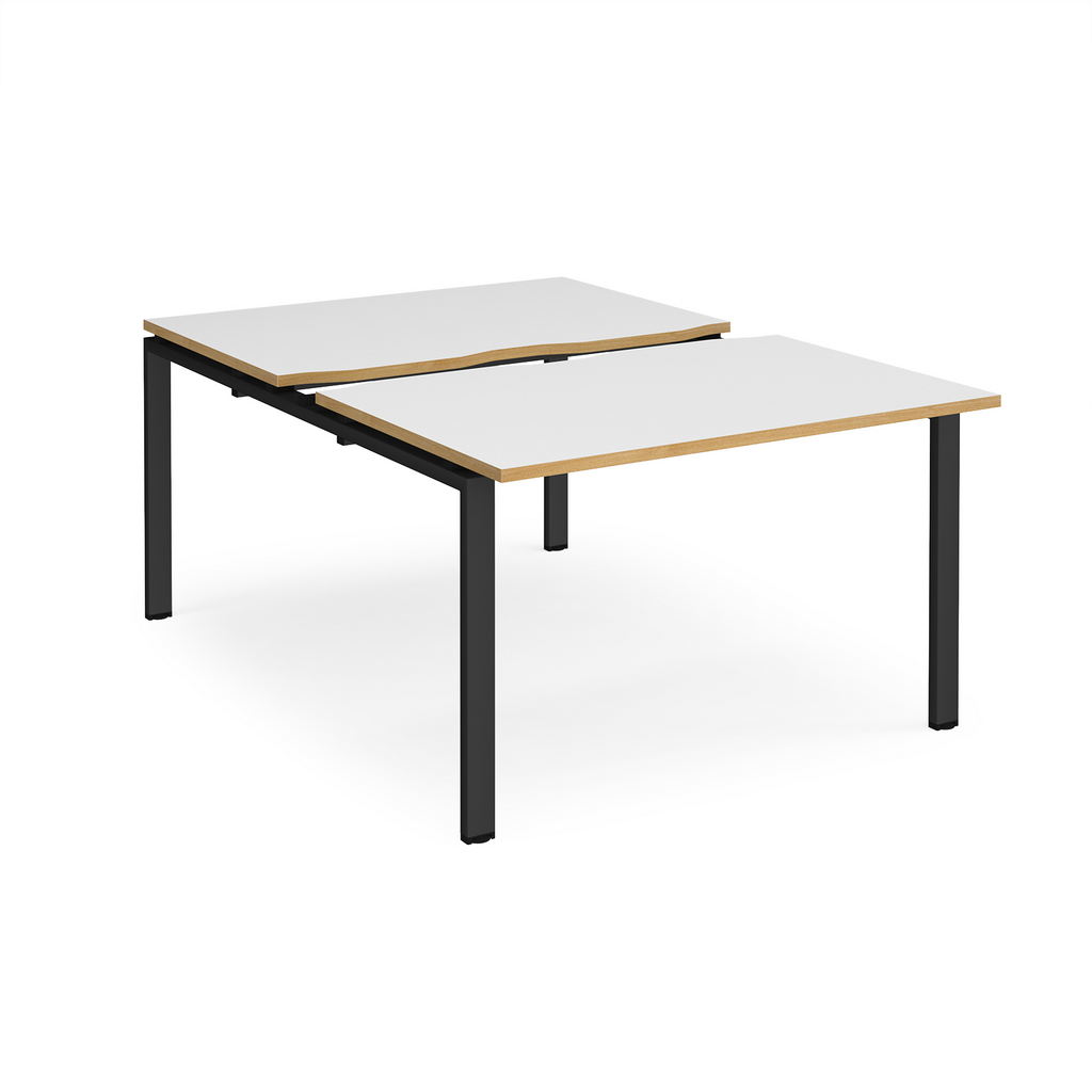 Picture of Adapt sliding top back to back desks 1200mm x 1600mm - black frame, white top with oak edging