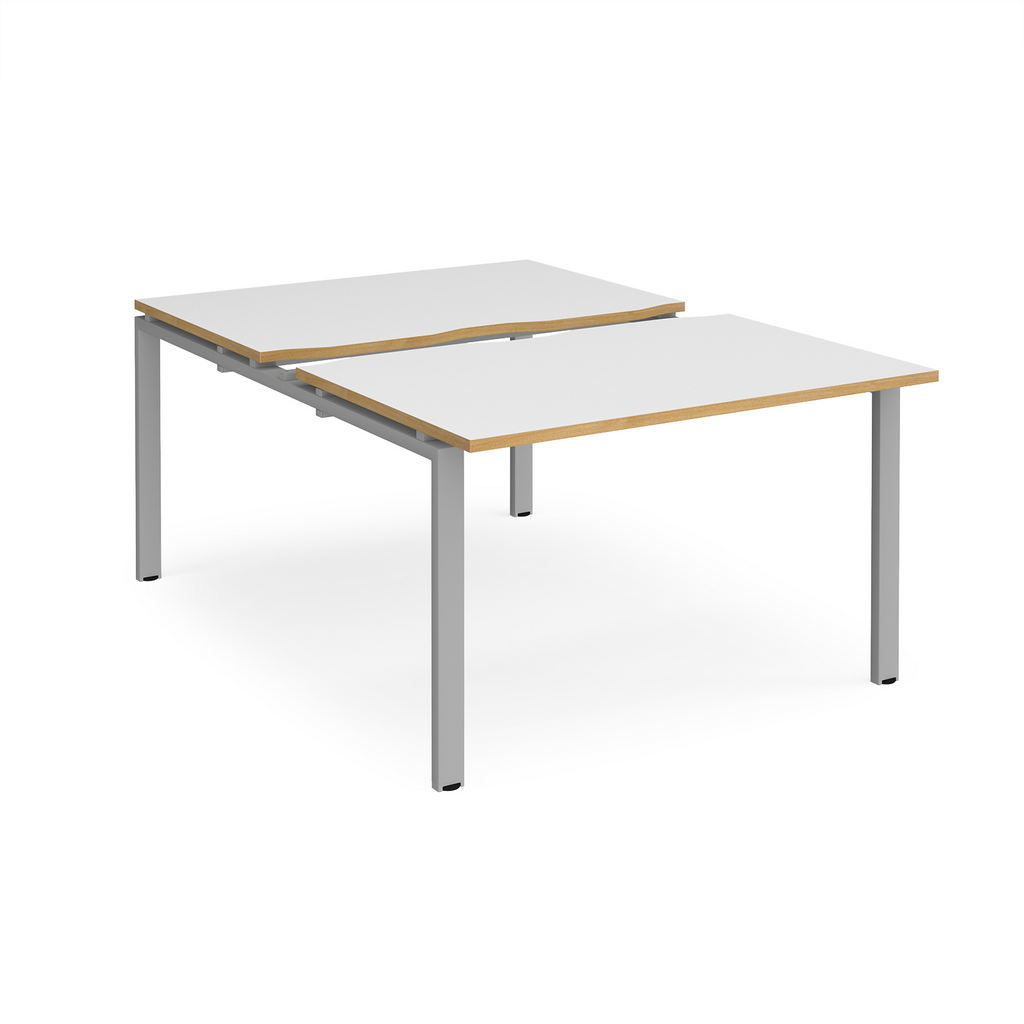 Picture of Adapt sliding top back to back desks 1200mm x 1600mm - silver frame, white top with oak edging