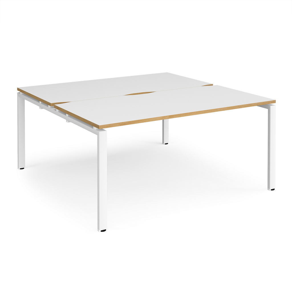 Picture of Adapt sliding top back to back desks 1600mm x 1200mm - white frame, white top with oak edging