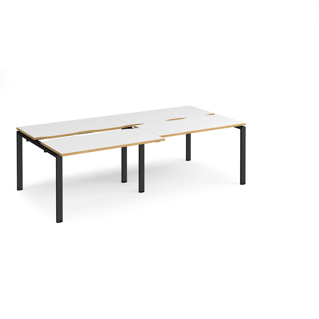 Picture of Adapt sliding top double back to back desks 2400mm x 1200mm - black frame, white top with oak edging