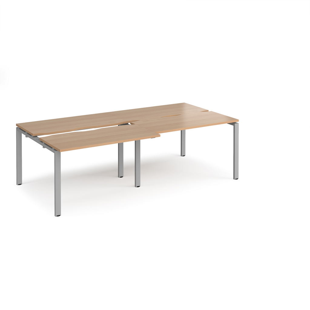 Picture of Adapt sliding top double back to back desks 2400mm x 1200mm - silver frame, beech top