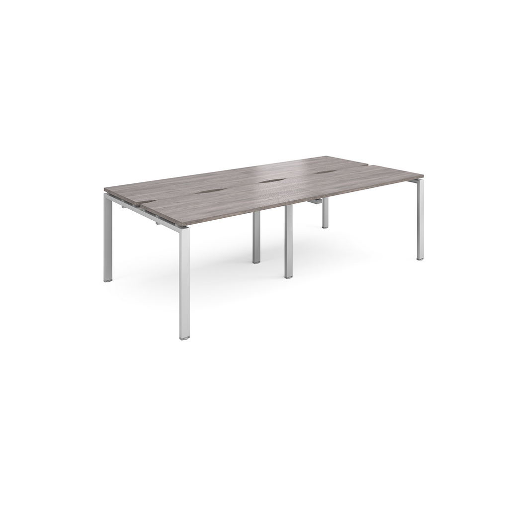 Picture of Adapt sliding top double back to back desks 2400mm x 1200mm - silver frame, grey oak top