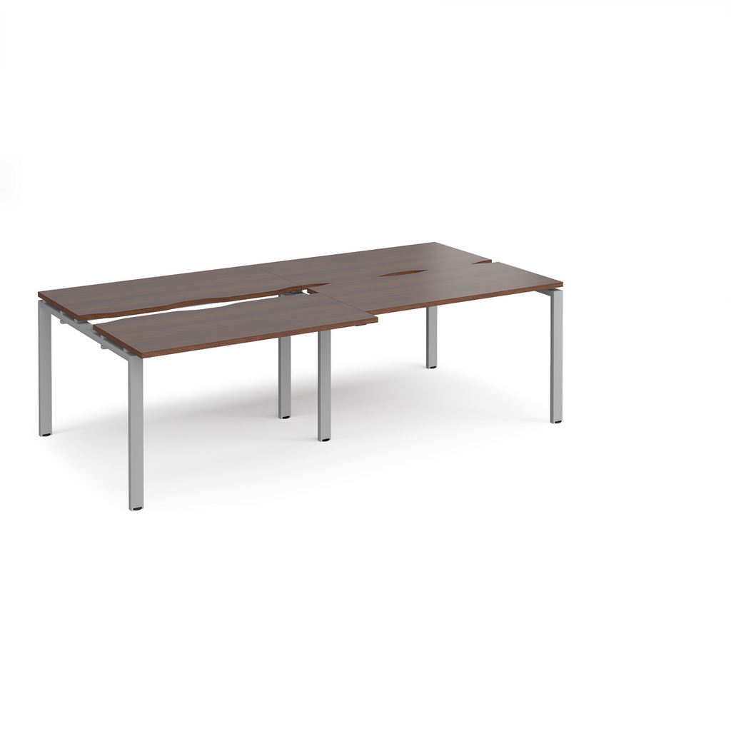 Picture of Adapt sliding top double back to back desks 2400mm x 1200mm - silver frame, walnut top