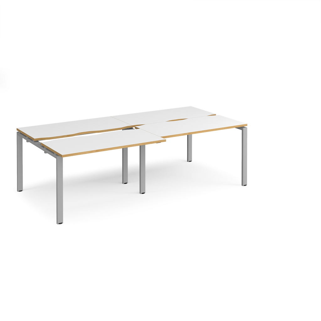 Picture of Adapt sliding top double back to back desks 2400mm x 1200mm - silver frame, white top with oak edging