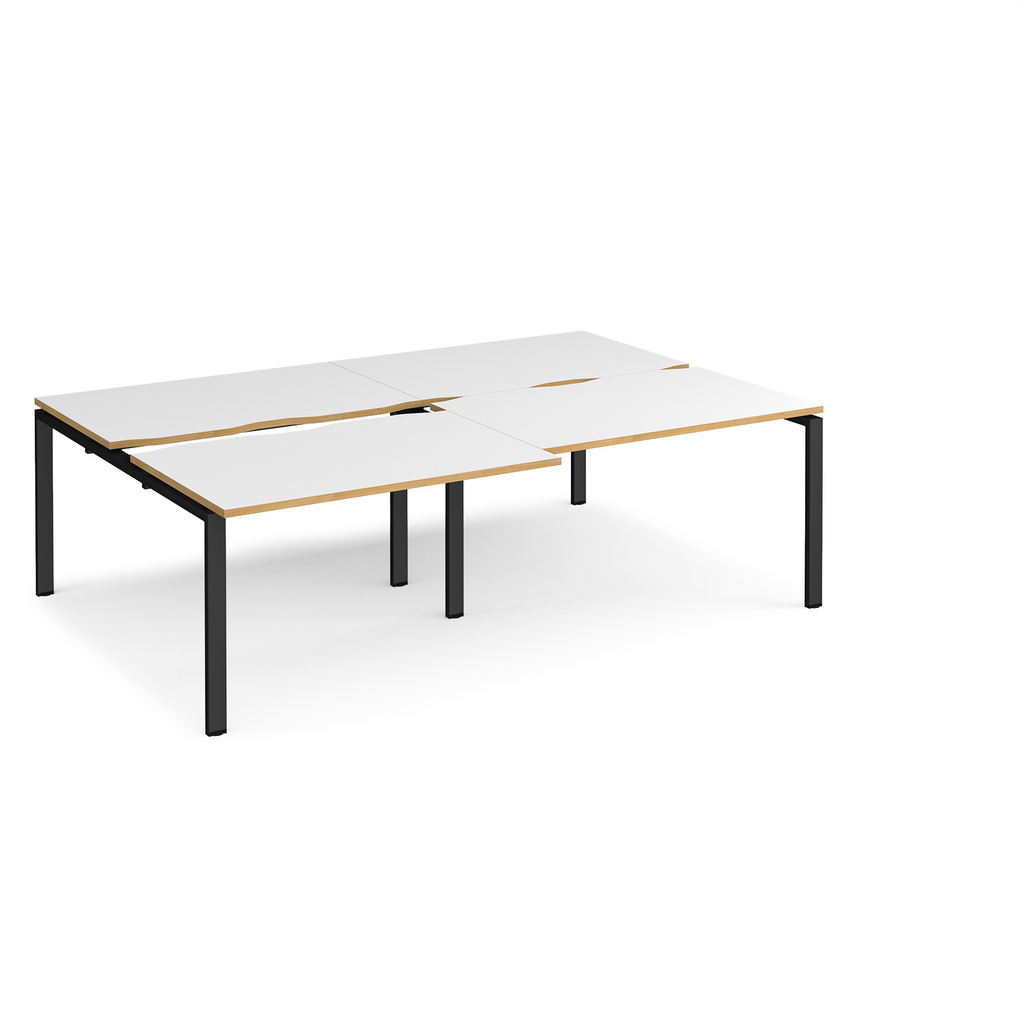 Picture of Adapt sliding top double back to back desks 2400mm x 1600mm - black frame, white top with oak edging