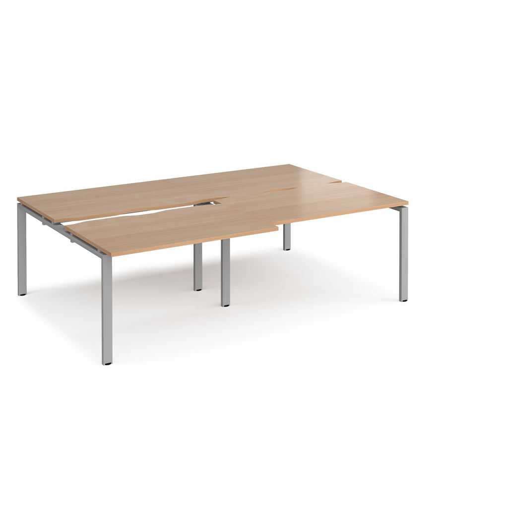 Picture of Adapt sliding top double back to back desks 2400mm x 1600mm - silver frame, beech top