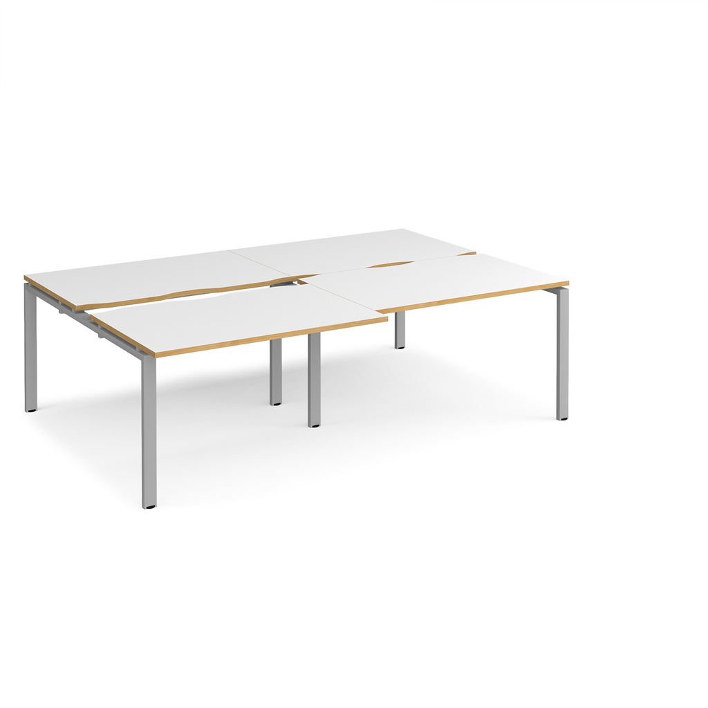 Picture of Adapt sliding top double back to back desks 2400mm x 1600mm - silver frame, white top with oak edging