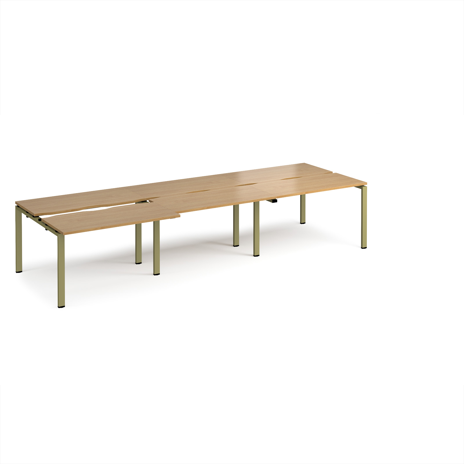 Picture of Adapt sliding top triple back to back desks 3600mm x 1200mm - green frame, Oak Top
