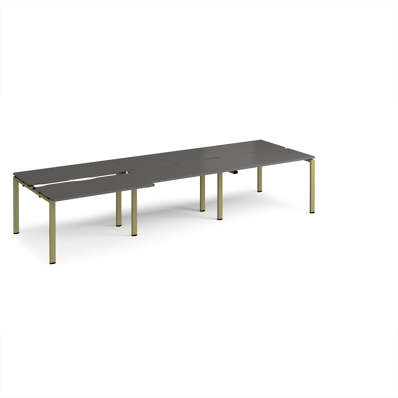 Picture of Adapt sliding top triple back to back desks 3600mm x 1200mm - green frame, storm grey top