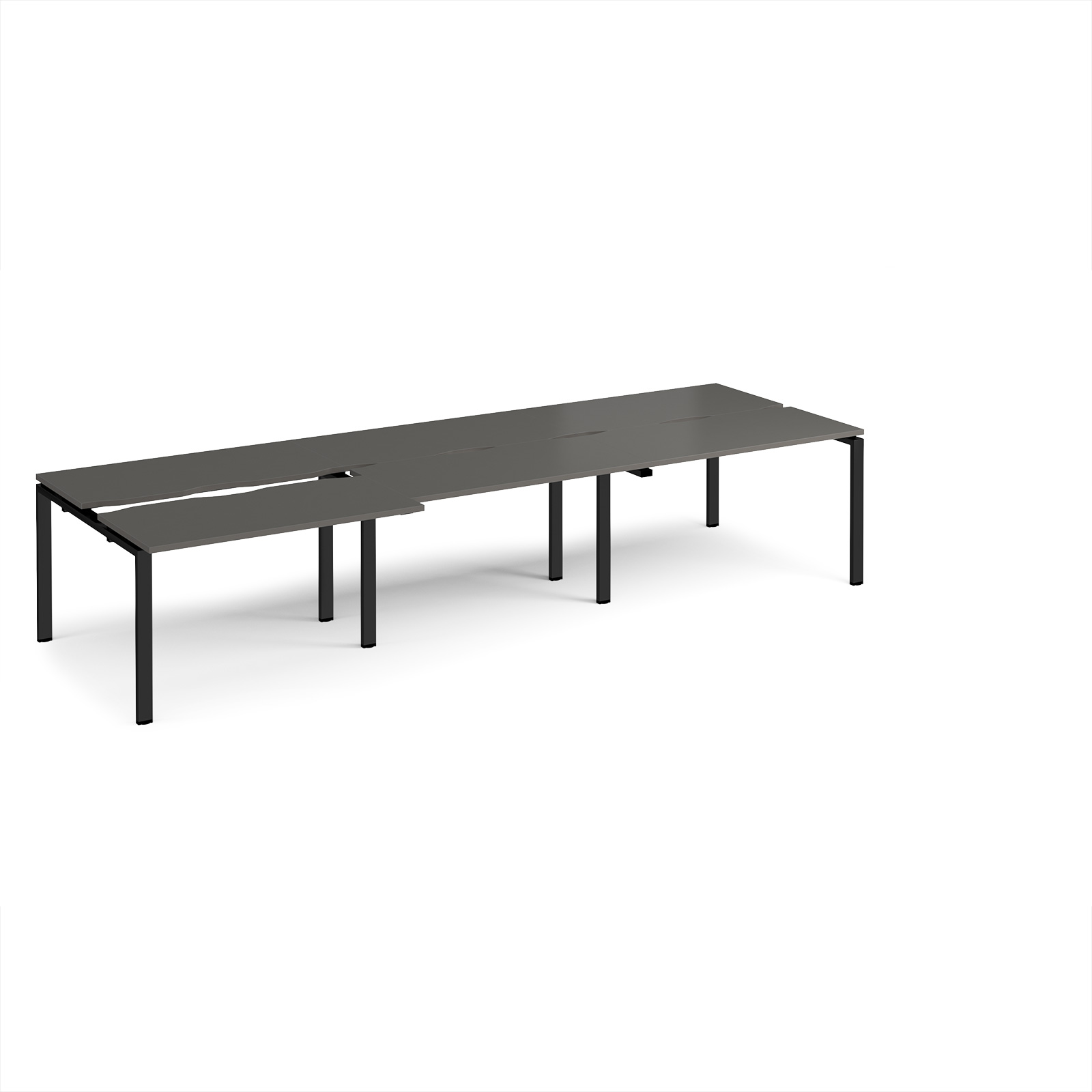 Picture of Adapt sliding top triple back to back desks 3600mm x 1200mm - black frame, storm grey top