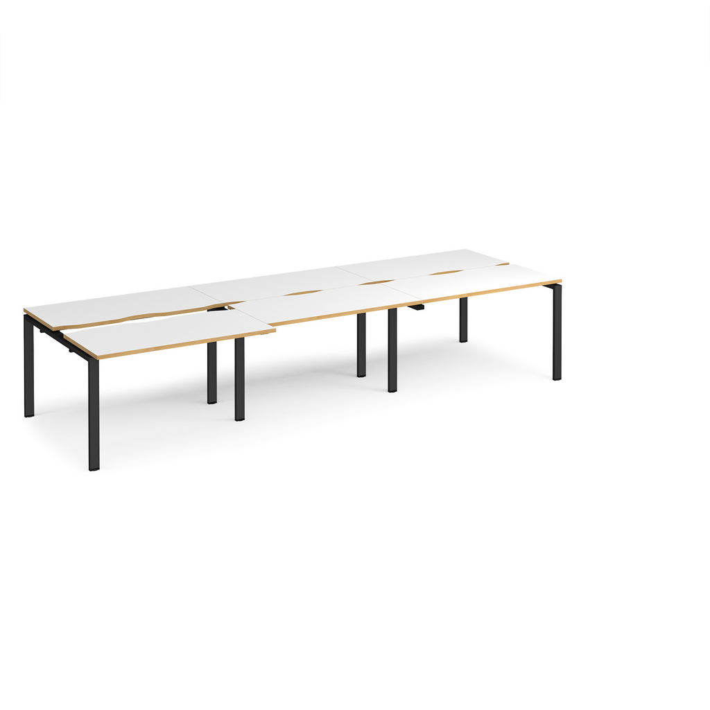 Picture of Adapt sliding top triple back to back desks 3600mm x 1200mm - black frame, white top with oak edging