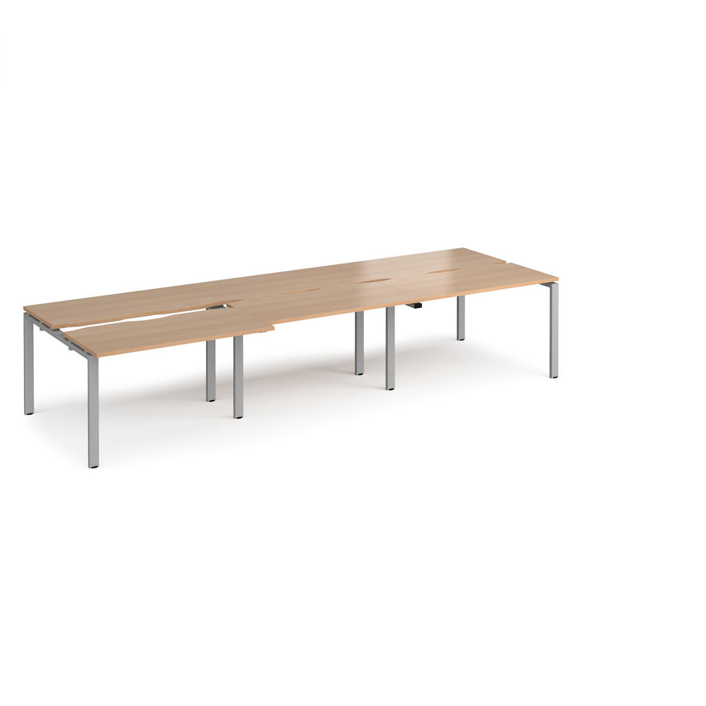 Picture of Adapt sliding top triple back to back desks 3600mm x 1200mm - silver frame, beech top
