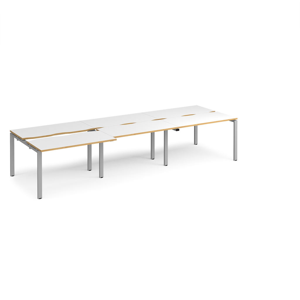 Picture of Adapt sliding top triple back to back desks 3600mm x 1200mm - silver frame, white top with oak edging