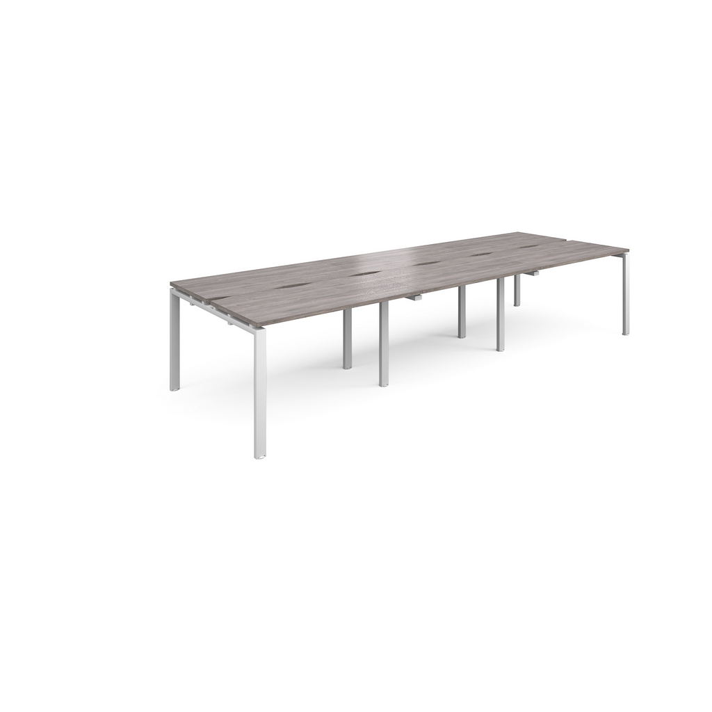 Picture of Adapt sliding top triple back to back desks 3600mm x 1200mm - white frame, grey oak top