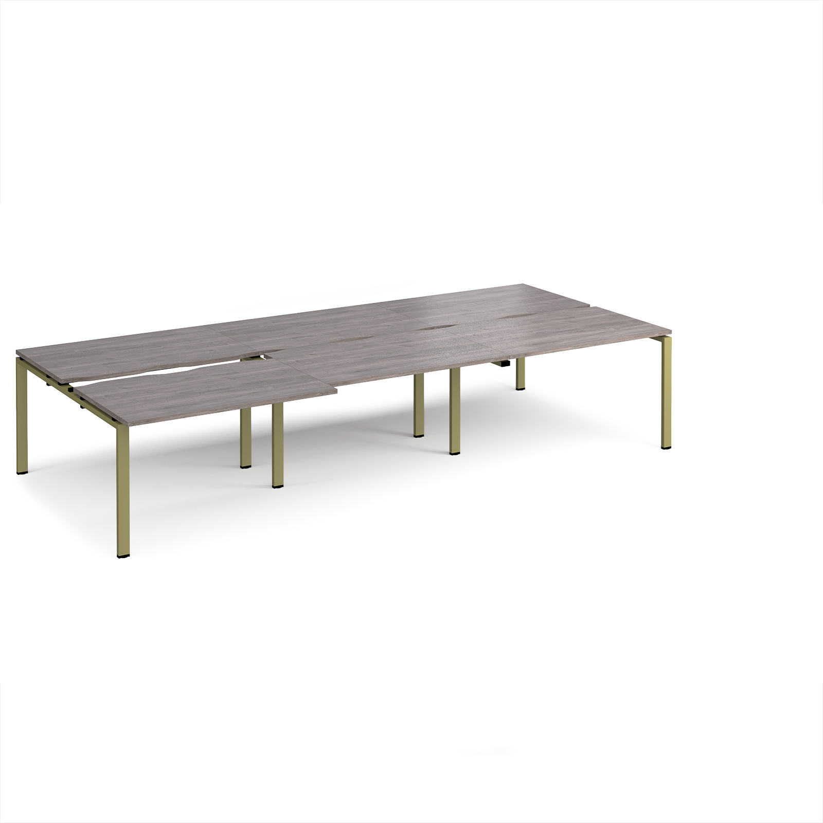 Picture of Adapt sliding top triple back to back desks 3600mm x 1600mm - green frame, Grey Oak Top