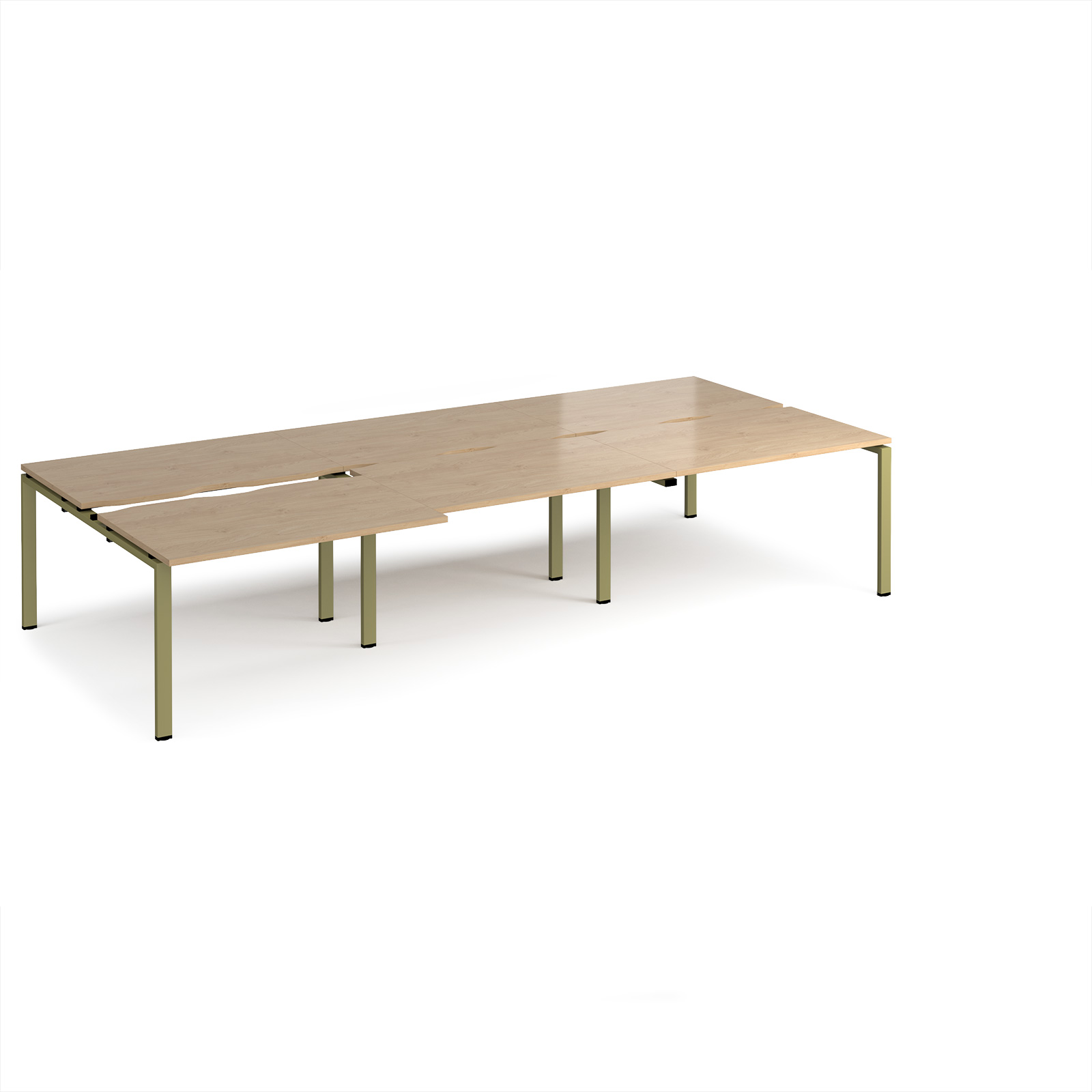 Picture of Adapt sliding top triple back to back desks 3600mm x 1600mm - green frame, Kendal Oak Top