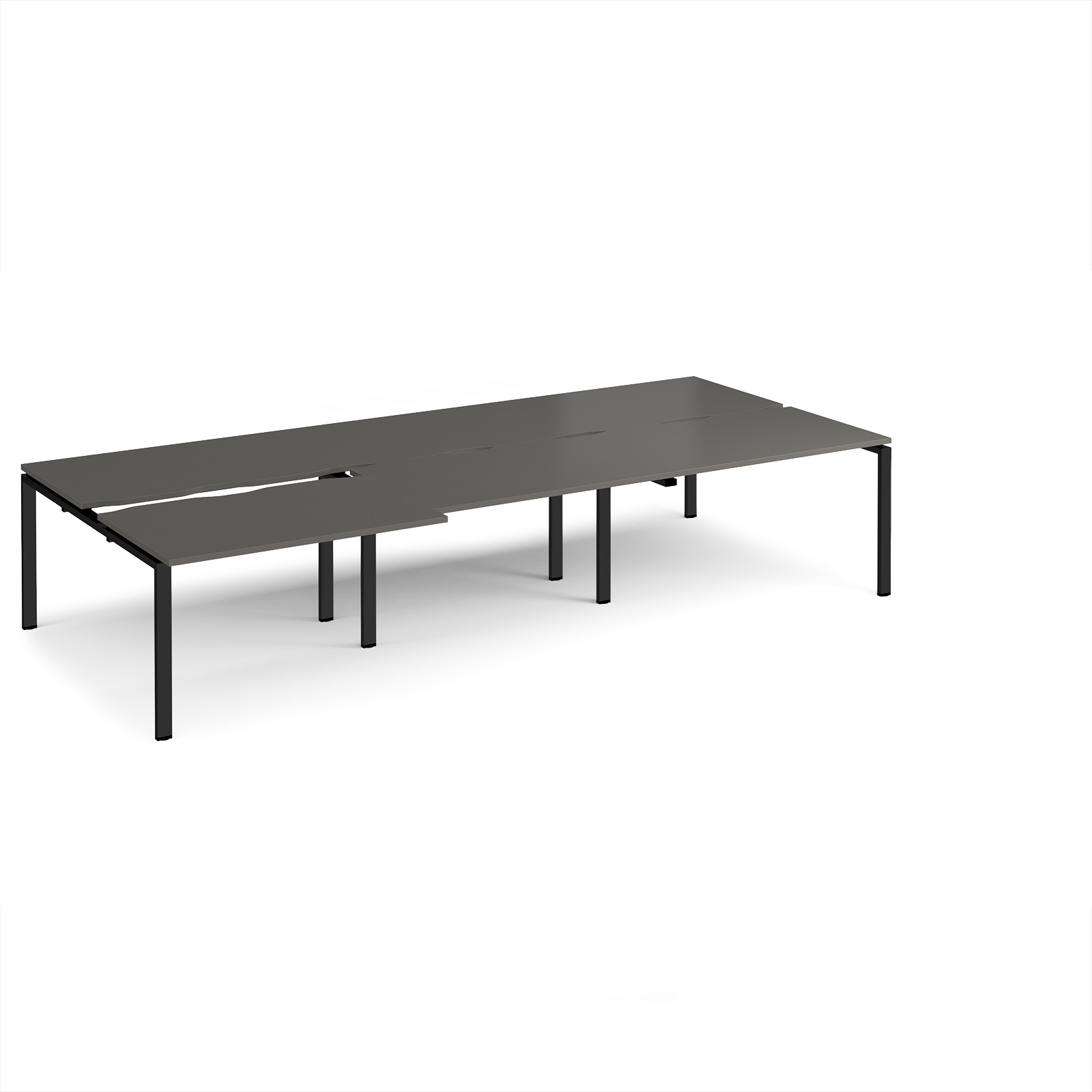 Picture of Adapt sliding top triple back to back desks 3600mm x 1600mm - black frame, storm grey top
