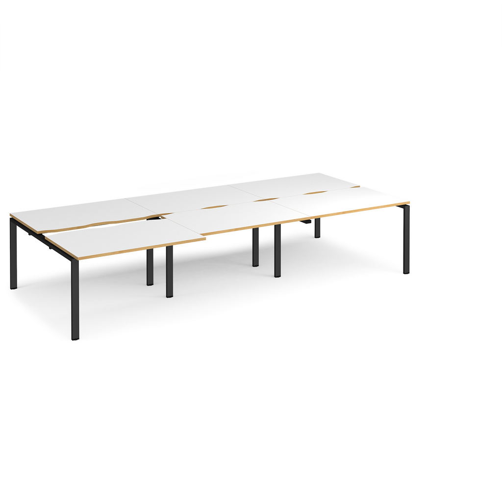 Picture of Adapt sliding top triple back to back desks 3600mm x 1600mm - black frame, white top with oak edging