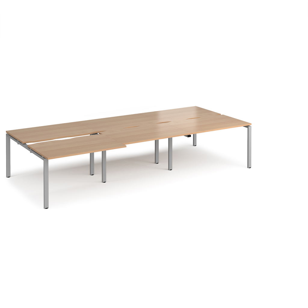 Picture of Adapt sliding top triple back to back desks 3600mm x 1600mm - silver frame, beech top