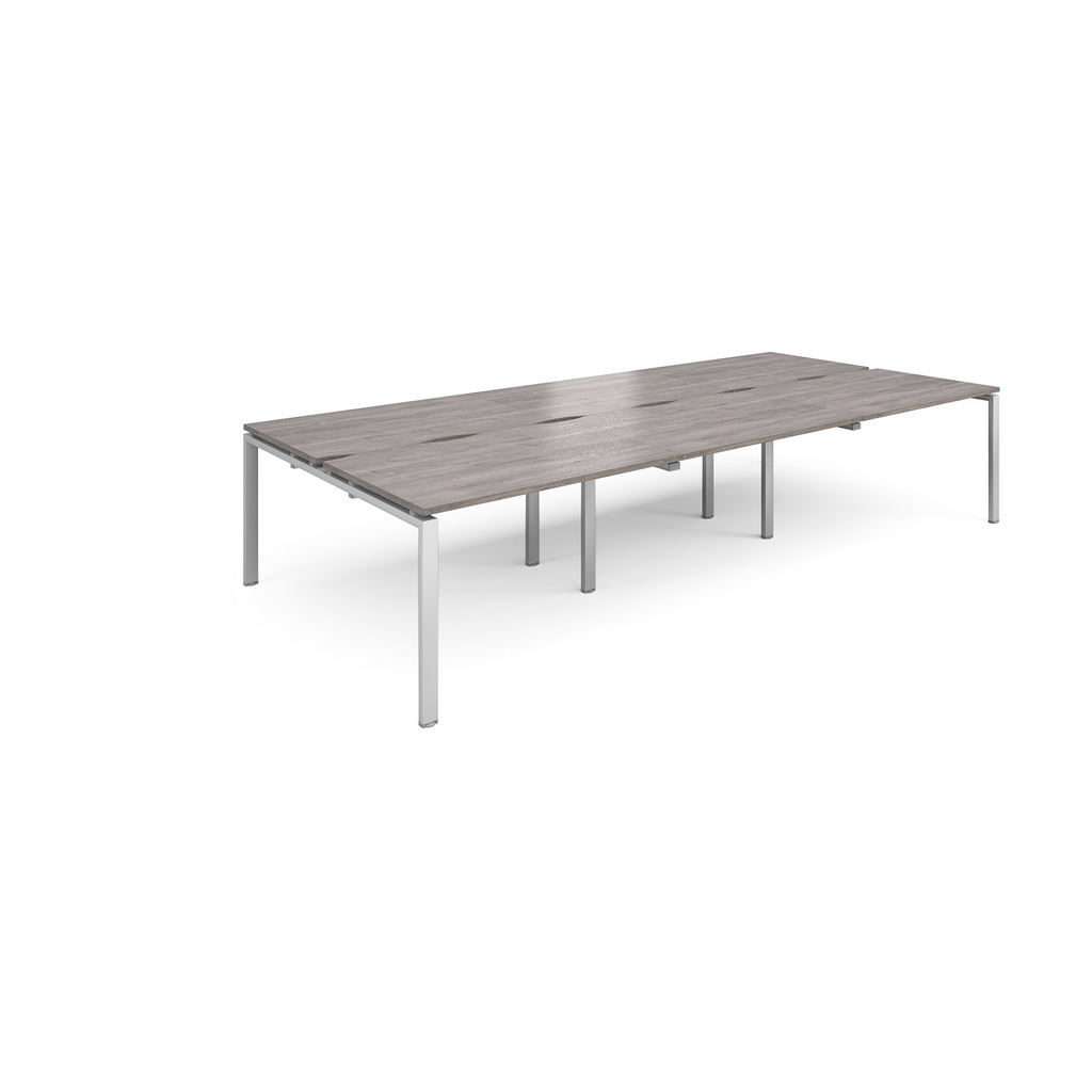 Picture of Adapt sliding top triple back to back desks 3600mm x 1600mm - silver frame, grey oak top