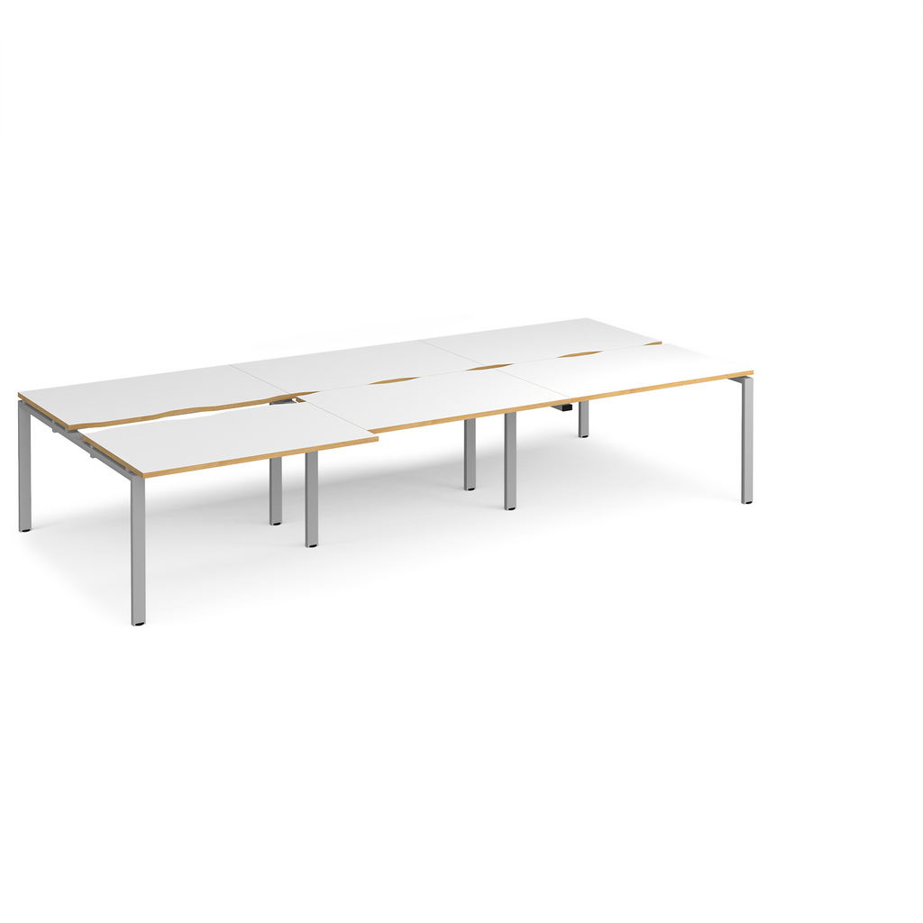 Picture of Adapt sliding top triple back to back desks 3600mm x 1600mm - silver frame, white top with oak edging