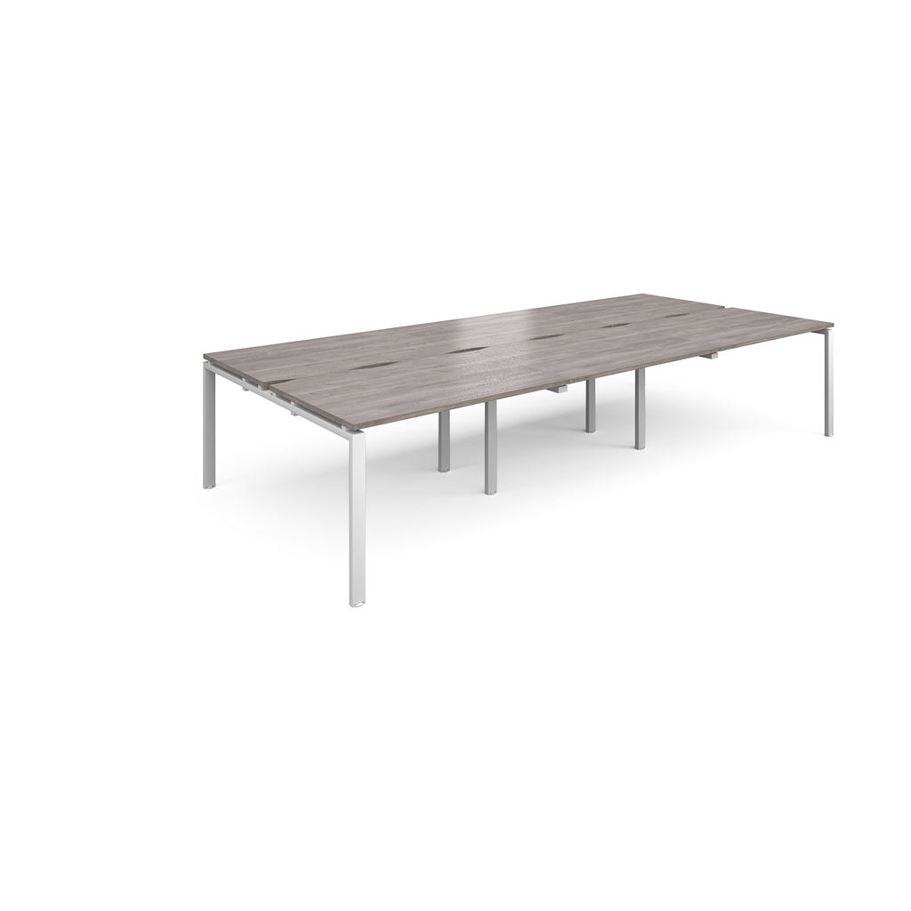 Picture of Adapt sliding top triple back to back desks 3600mm x 1600mm - white frame, grey oak top