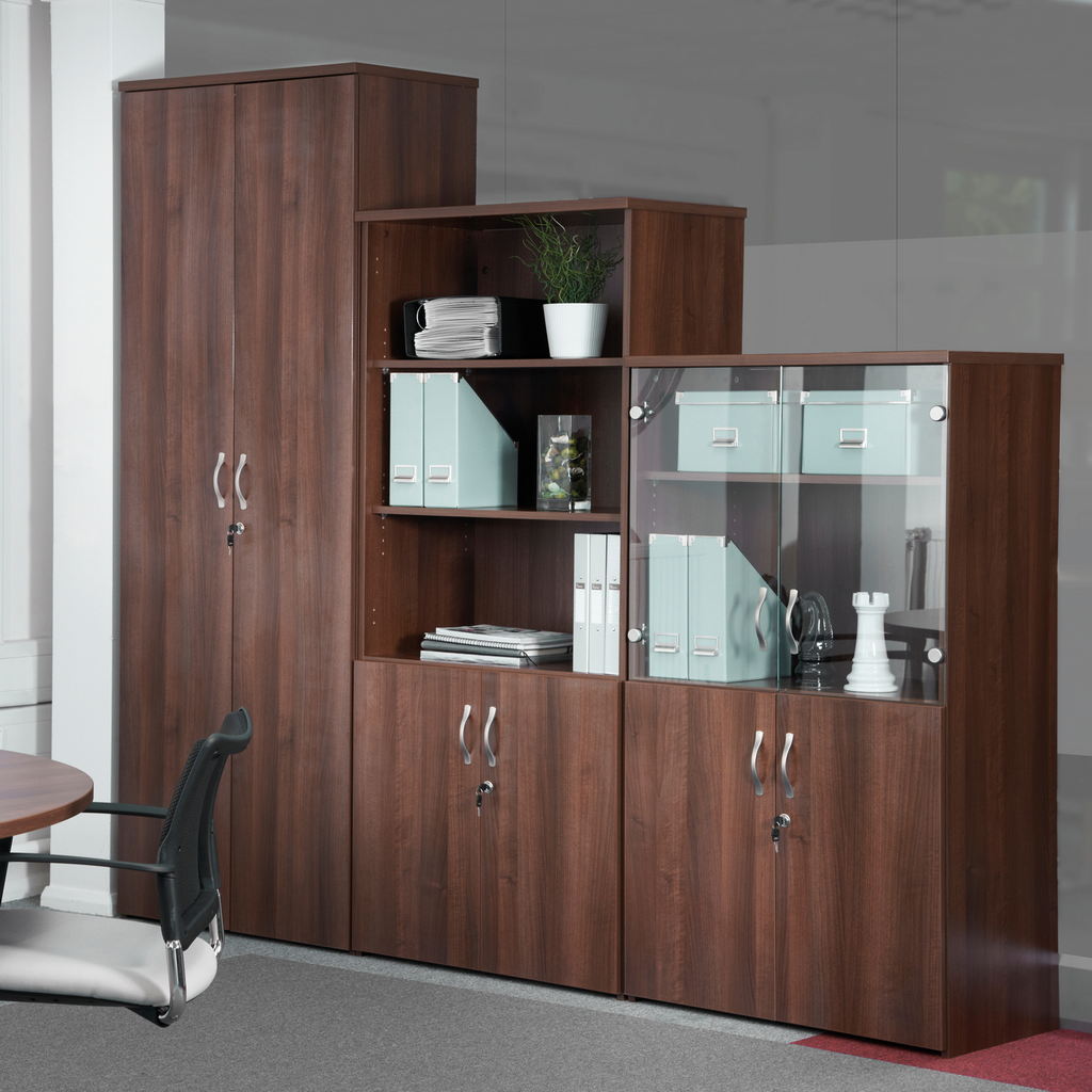 Picture of Wooden 4 drawer filing cabinet with silver handles 1360mm high - walnut