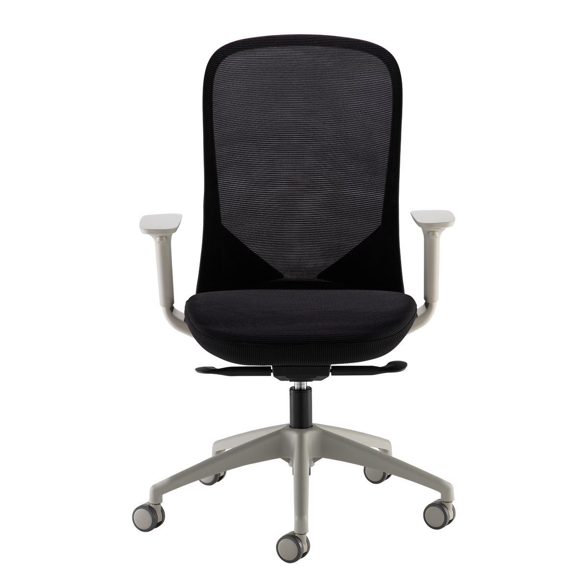 Picture of Sway black mesh back adjustable operator chair with black fabric seat, grey frame and base