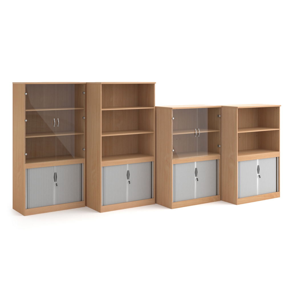 Picture of Systems combination unit with tambour doors and open top 1600mm high with 2 shelves - beech