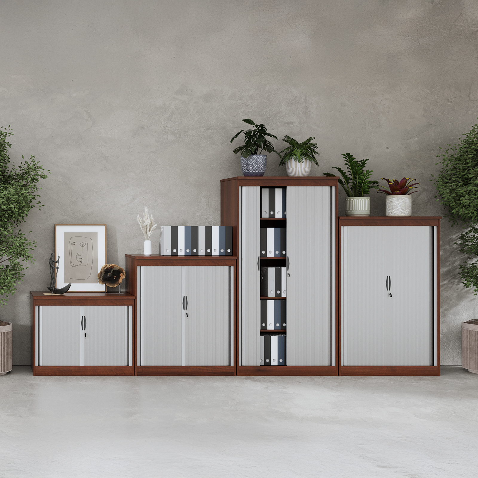 Picture of Systems horizontal tambour door cupboard 1600mm high - Kendal Oak