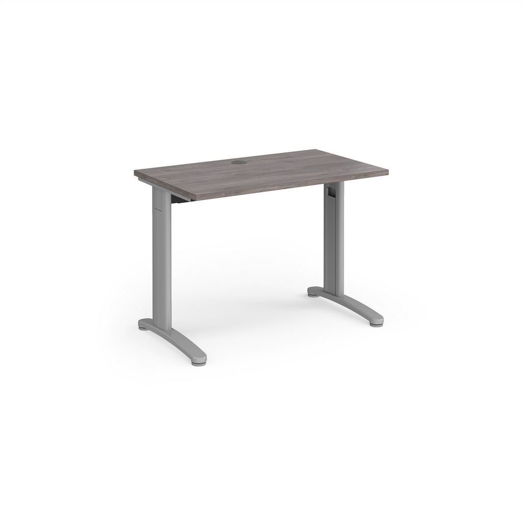 Picture of TR10 straight desk 1000mm x 600mm - silver frame, grey oak top