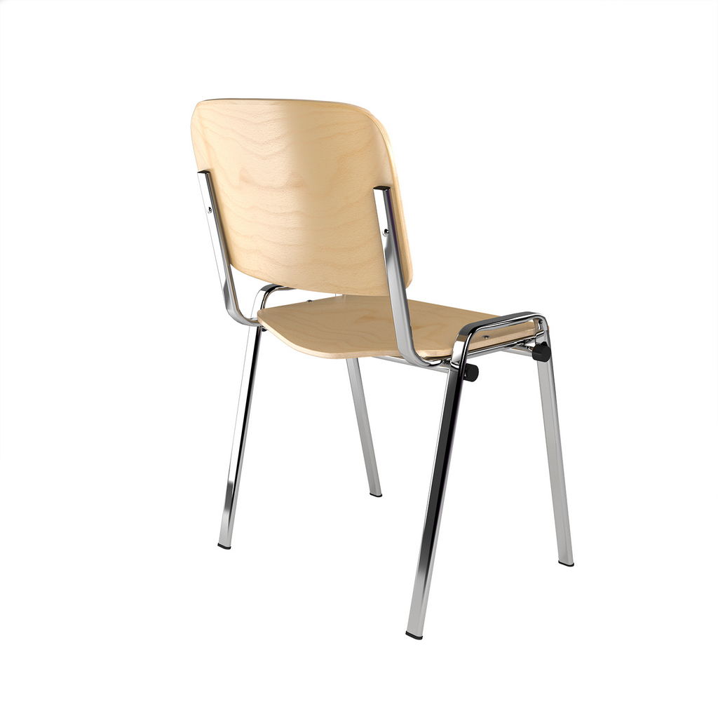 Picture of Taurus wooden meeting room stackable chair with no arms - beech with chrome frame