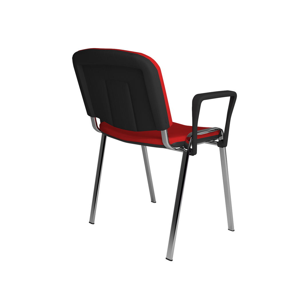 Picture of Taurus meeting room stackable chair with chrome frame and fixed arms - red
