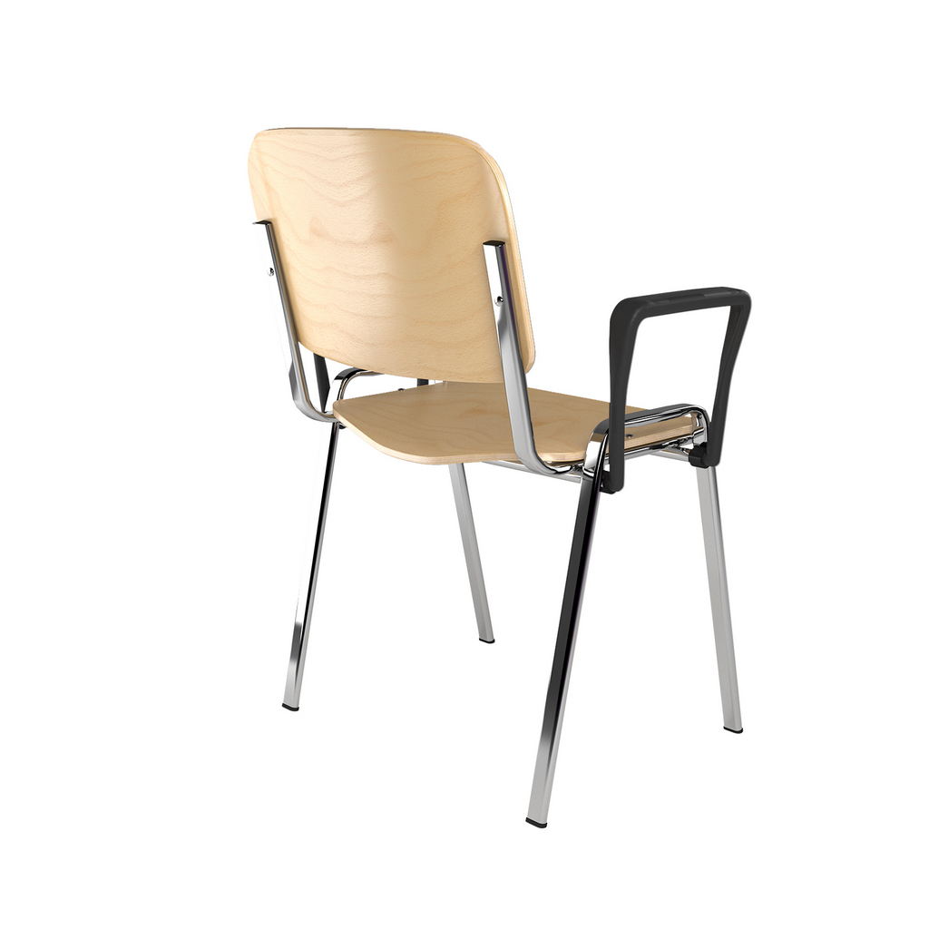 Picture of Taurus wooden meeting room stackable chair with fixed arms - beech with chrome frame