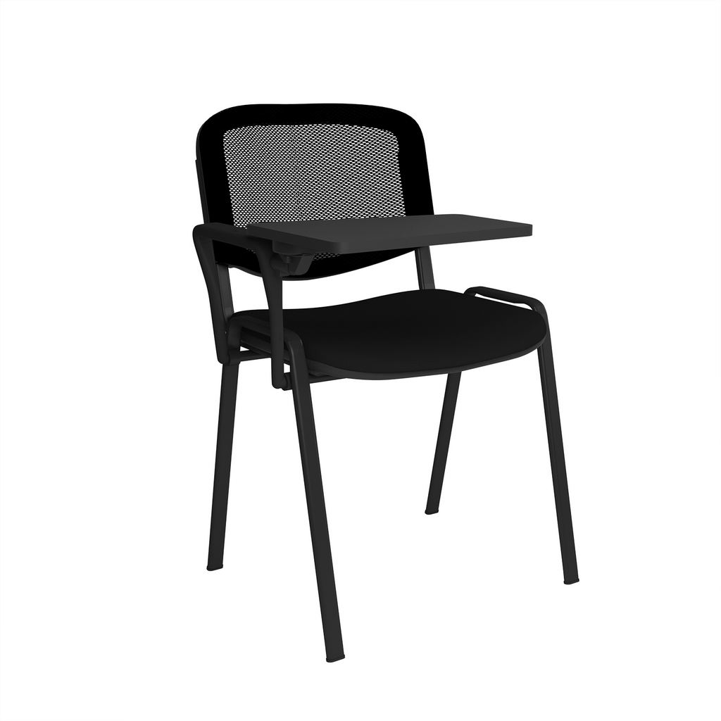 Picture of Taurus mesh back meeting room chair with writing tablet - black