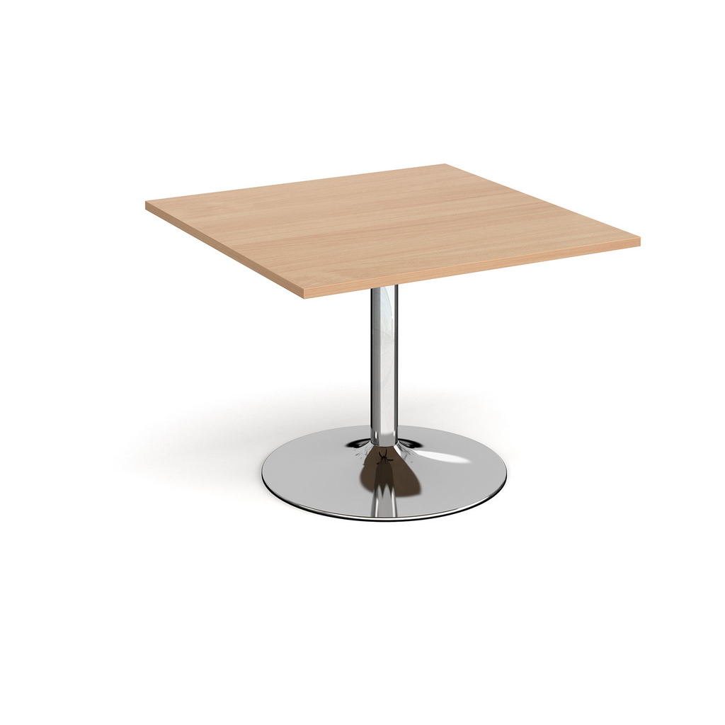 Picture of Trumpet base square extension table 1000mm x 1000mm - chrome base, beech top