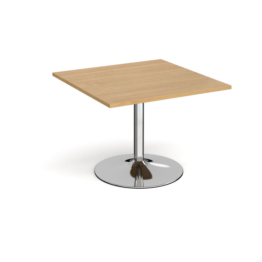 Picture of Trumpet base square extension table 1000mm x 1000mm - chrome base, oak top