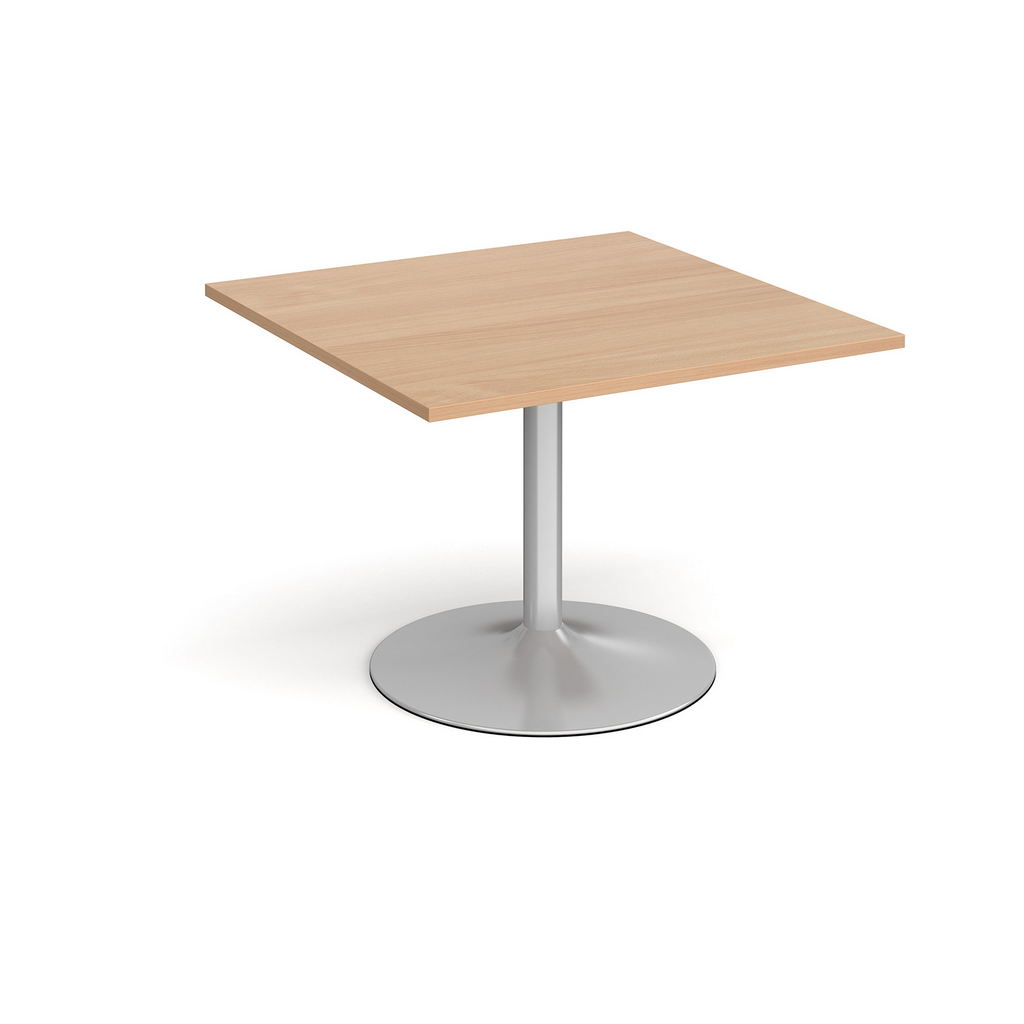 Picture of Trumpet base square extension table 1000mm x 1000mm - silver base, beech top