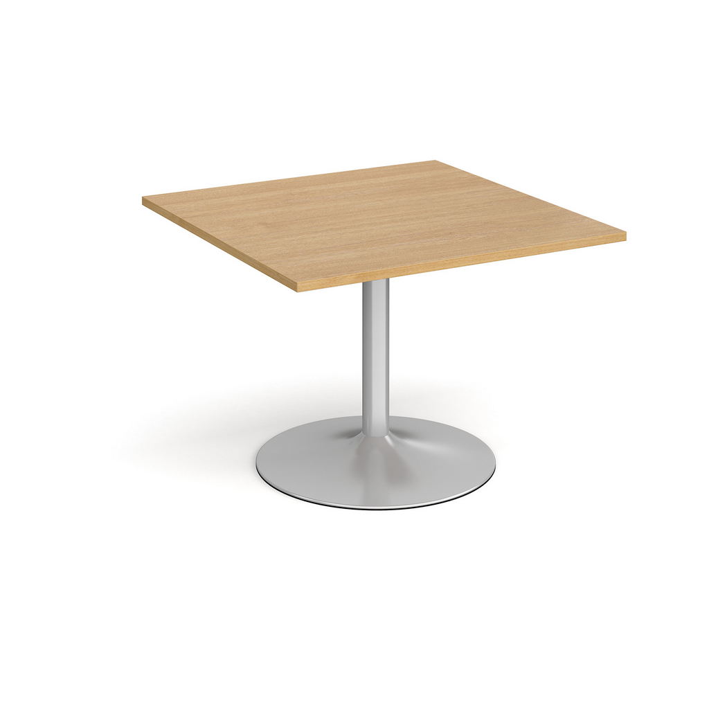 Picture of Trumpet base square extension table 1000mm x 1000mm - silver base, oak top