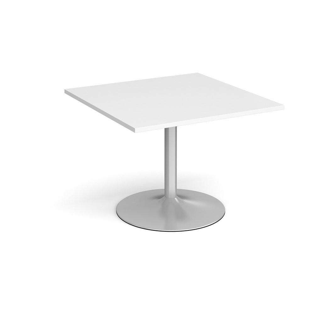 Picture of Trumpet base square extension table 1000mm x 1000mm - silver base, white top